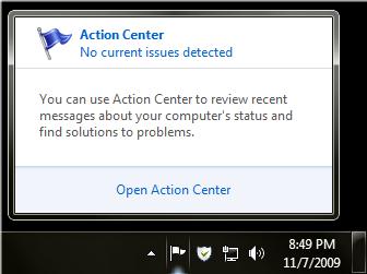 Notification Area Action Center