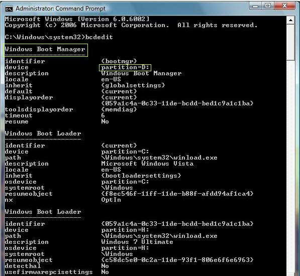 The BCD Entries Shown Using Bcdedit 