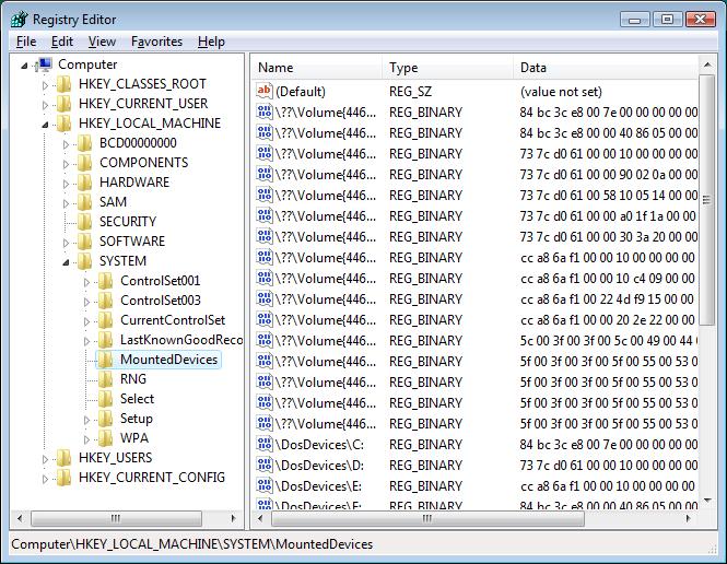 Expand Tree to Get to MountedDevices Registry Key