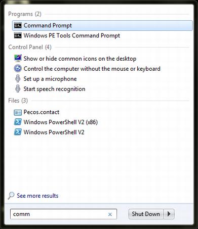 regedit - open the Registry Editor; comm - open a DOS Command Prompt or 